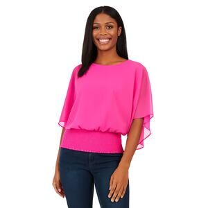Sam & Jess Smocked-Waist Top Fiercely‎ Fuchsia Women's Size S Pink